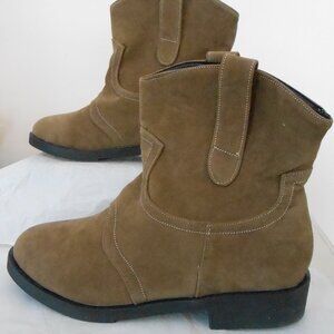 Women's Brown Slouch Ankle Low Block Heel Western Cowboy Boots Size EUR-42,US-9